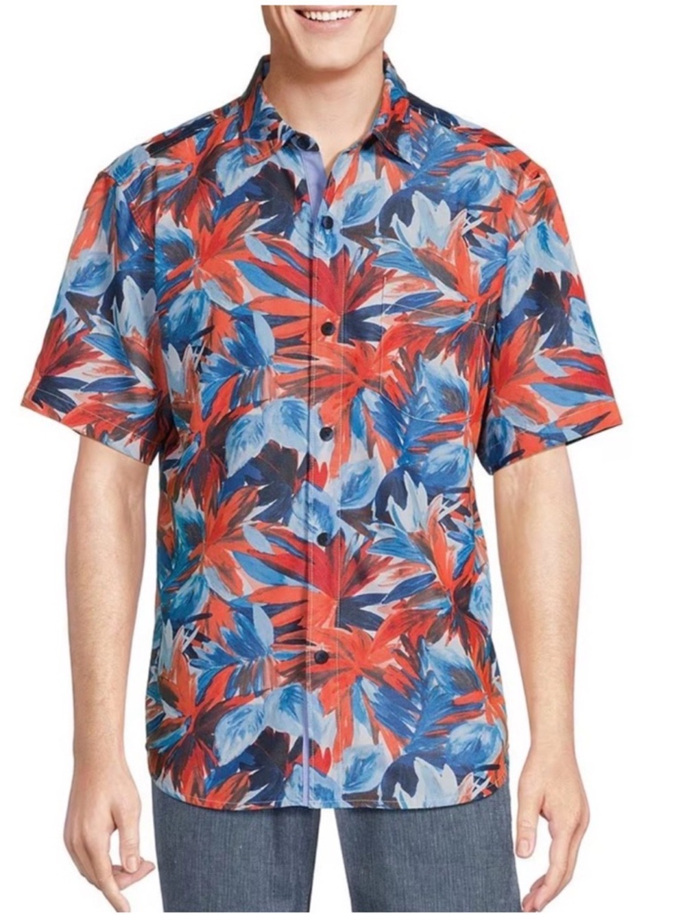 Tommy Bahama Red and Blue Floral Casual Button-Down Shirt